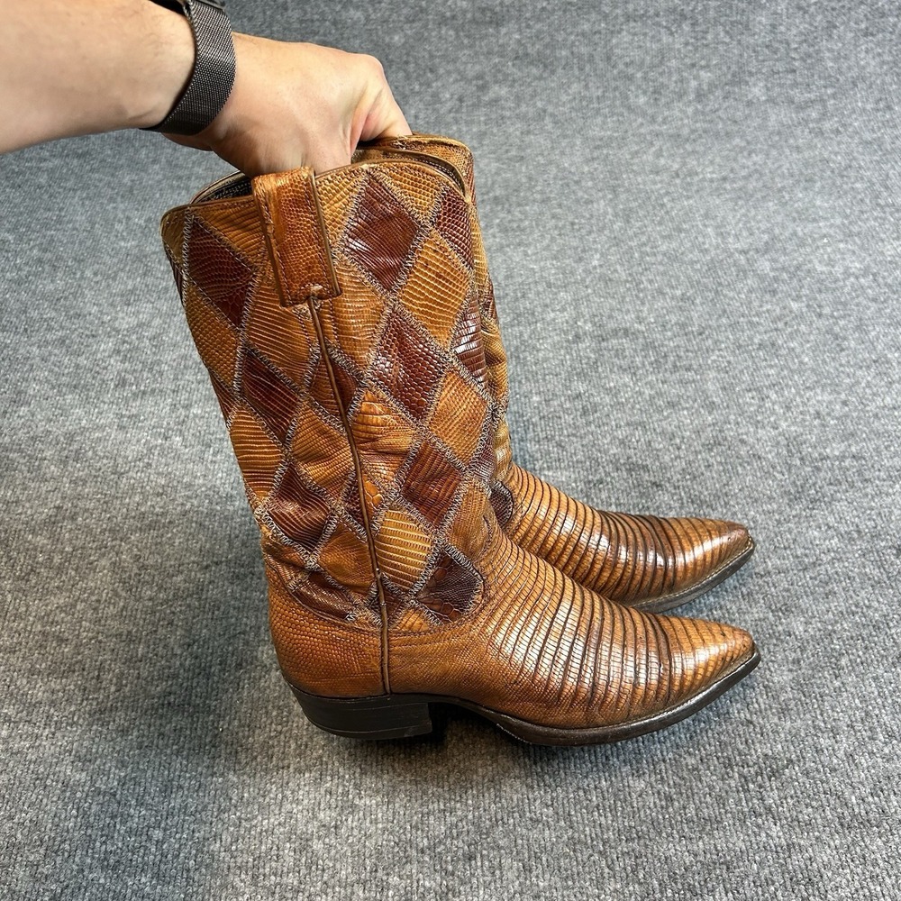 Justin 5995 C Vintage Two Tone Brown Lizard Patchwork Western Cowboy Boots 7.5D - Picture 4 of 10